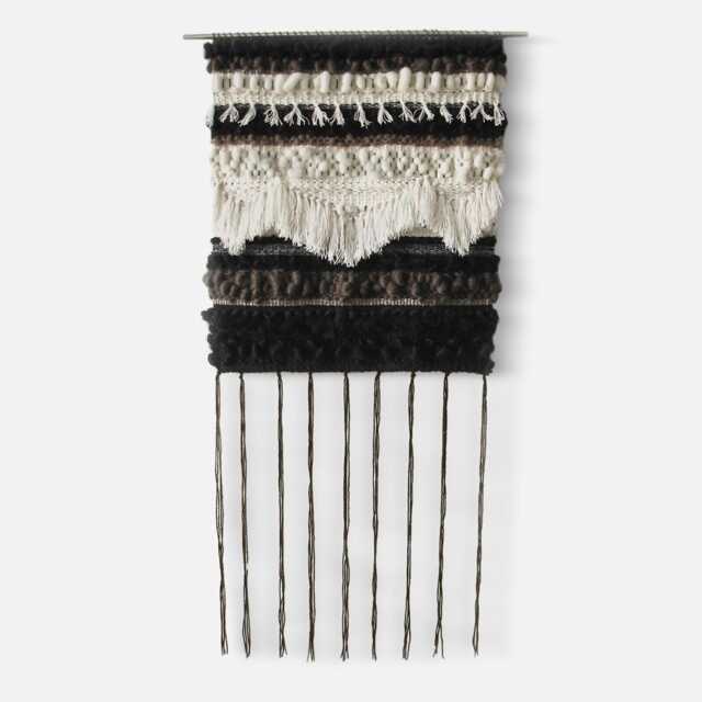 Modern Boho Woven Wall Hanging Brown & Ivory Vertical Tall Narrow Art - image 1