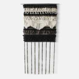 Modern Boho Woven Wall Hanging Brown & Ivory Vertical Tall Narrow Art