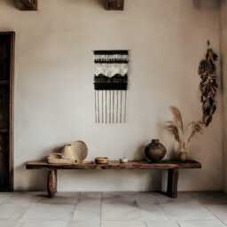 Modern Boho Woven Wall Hanging Brown & Ivory Vertical Tall Narrow Art - thumbnail 3
