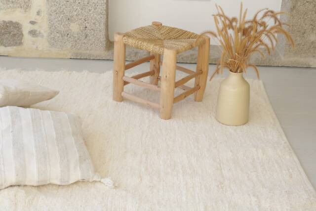 Large Cream Rug 6.5x10, Area Rug, Living Room Bedroom Bohemian Scandinavian Decor, Recycled Tapestry, ??cru Tapis - image 1