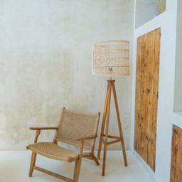 Rattan Floor Lamp - Wood Tripod - Woven Lampshade Handmade Handcrafted Boho Decor Bedroom Living Room Natural - thumbnail 4