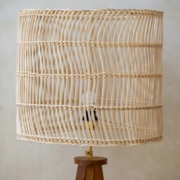 Rattan Floor Lamp - Wood Tripod - Woven Lampshade Handmade Handcrafted Boho Decor Bedroom Living Room Natural - thumbnail 2