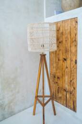 Rattan Floor Lamp - Wood Tripod - Woven Lampshade Handmade Handcrafted Boho Decor Bedroom Living Room Natural