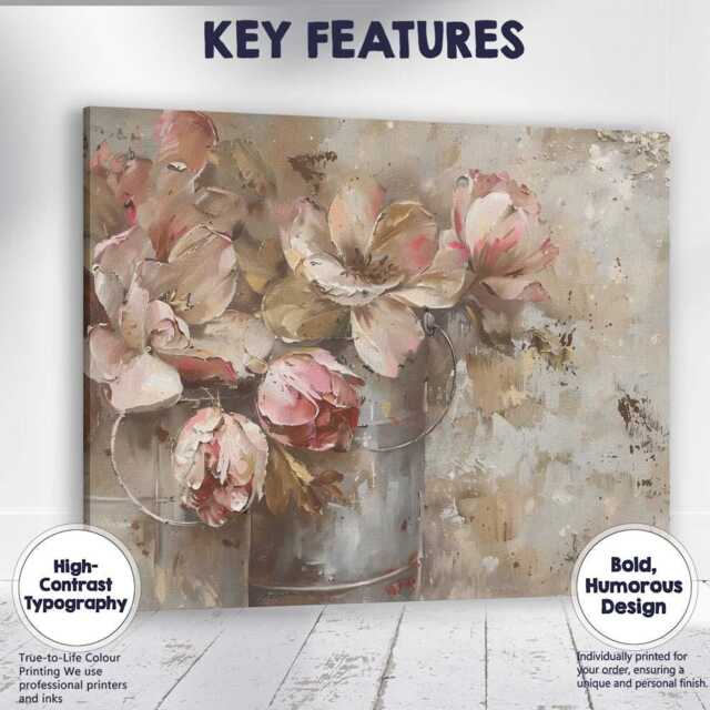 Soft Blush Floral Bouquet Abstract Still Life Canvas Wall Art Print Decor Picture Ready To Hang - image 1