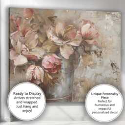 Soft Blush Floral Bouquet Abstract Still Life Canvas Wall Art Print Decor Picture Ready To Hang - thumbnail 3