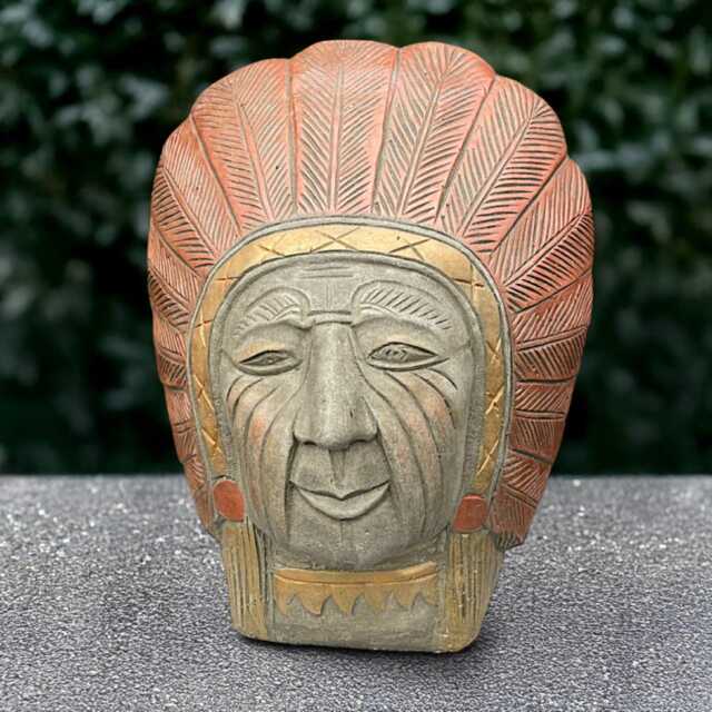 Concrete Indian Head Statue Stone Tribal Sculpture American Style Decoration Handmade Bust Figurine Outdoor Garden Art Cultural Ornament - image 1