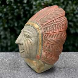 Concrete Indian Head Statue Stone Tribal Sculpture American Style Decoration Handmade Bust Figurine Outdoor Garden Art Cultural Ornament - thumbnail 3