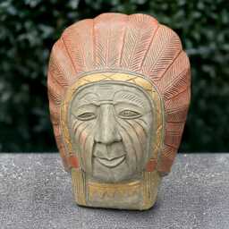 Concrete Indian Head Statue Stone Tribal Sculpture American Style Decoration Handmade Bust Figurine Outdoor Garden Art Cultural Ornament - thumbnail 1