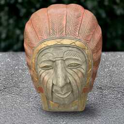 Concrete Indian Head Statue Stone Tribal Sculpture American Style Decoration Handmade Bust Figurine Outdoor Garden Art Cultural Ornament - thumbnail 2