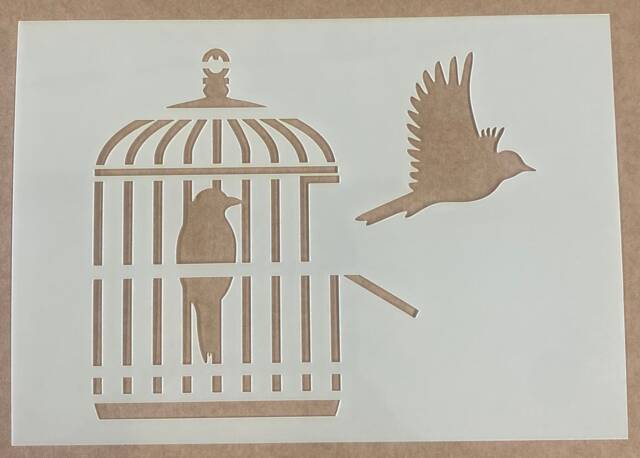 Mylar Stencil, Bird in A Cage, Airbrushing, Wall Art, Painting, Craft - image 1