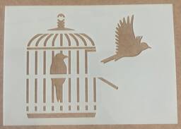 Mylar Stencil, Bird in A Cage, Airbrushing, Wall Art, Painting, Craft - thumbnail 1