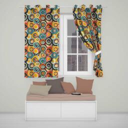 Circle Geometric Abstract Pattern Bold Color Seamless Readymade Eyelet Ring Top Thermal 100% Blackout Curtains