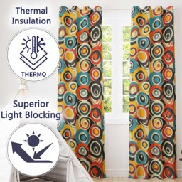 Circle Geometric Abstract Pattern Bold Color Seamless Readymade Eyelet Ring Top Thermal 100% Blackout Curtains - thumbnail 3