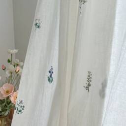 Minimalist Floral White Linen Curtains Cottage Drapes Retro Boho Curtain Panel Custom Drapery Living Room Dining Cafe Valances Set Of 2 - thumbnail 3