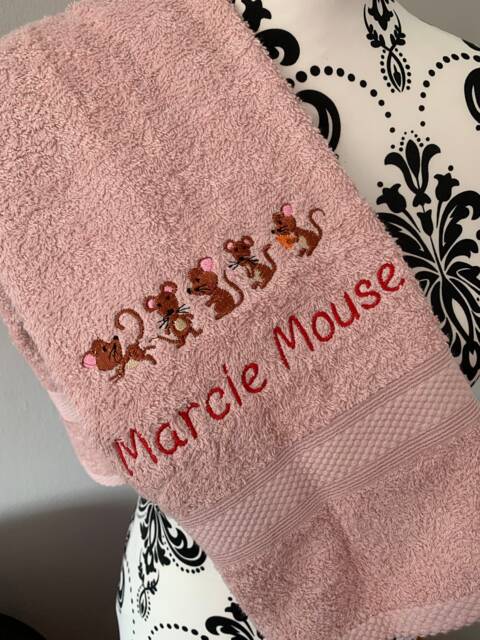 Mouse Towel - Personalised Face Cloth/Hand Bath = Embroidered Mice - image 1