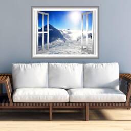 Snowy Mountain 3D Wall Art Decal Window Frame Peel & Stick Easy To Apply Home D??cor Mural - Vwaq Nw25 - thumbnail 1