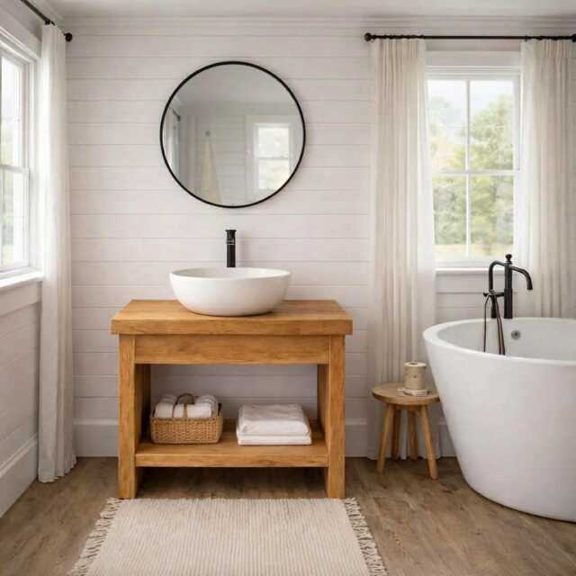 Rustic Washstand Chunky Solid Wood Vanity Unit - image 1