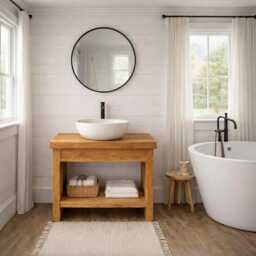 Rustic Washstand Chunky Solid Wood Vanity Unit - thumbnail 1