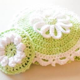 Mint Crochet Kitchen Set - 100% Cotton Hanging Dish Towel Lace Washcloth Daisy Potholder Scrubbie - thumbnail 3