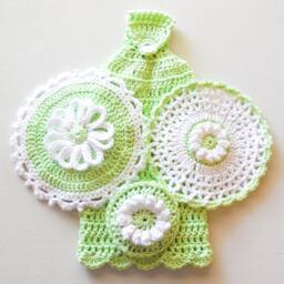 Mint Crochet Kitchen Set - 100% Cotton Hanging Dish Towel Lace Washcloth Daisy Potholder Scrubbie - thumbnail 4
