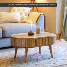 Fluted Solid Mango Wood Coffee Table With Storage, Contemporary Scandinavian Design