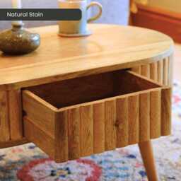 Fluted Solid Mango Wood Coffee Table With Storage, Contemporary Scandinavian Design - thumbnail 3