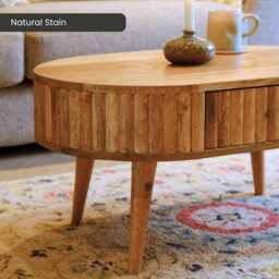 Fluted Solid Mango Wood Coffee Table With Storage, Contemporary Scandinavian Design - thumbnail 2