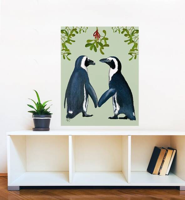 Penguins Under Mistletoe Wall Sticker Decal - Kids Stickers, Animals Childrens Decals, Art, Room