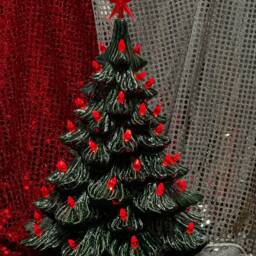 Handmade Bluegrass Glazed Ceramic Christmas Tree With Red Bulbs - thumbnail 2