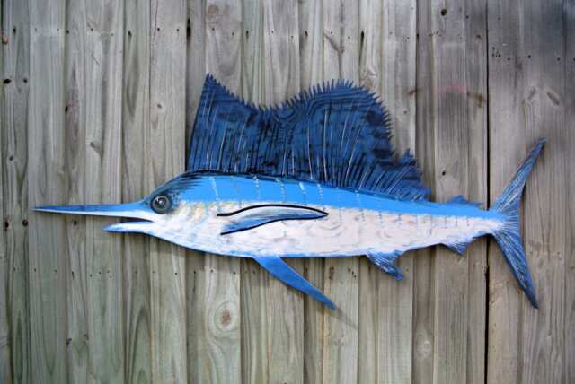 Wood Blue Marlin Wall Art. Wooden Decor Outdoor. Sail Fish Gift For Dad, Him - image 1