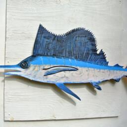 Wood Blue Marlin Wall Art. Wooden Decor Outdoor. Sail Fish Gift For Dad, Him - thumbnail 2