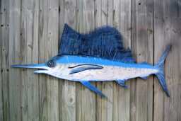 Wood Blue Marlin Wall Art. Wooden Decor Outdoor. Sail Fish Gift For Dad, Him - thumbnail 1