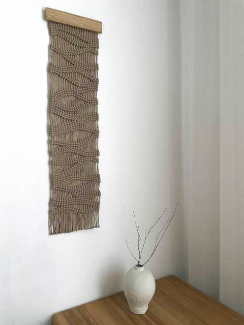 Narrow Macrame Wall Hanging, Abstract Textile Art For Interior, Japanese Fiber Decoration, Tapestry By The Bed - image 1