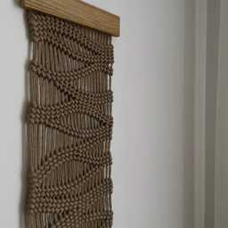 Narrow Macrame Wall Hanging, Abstract Textile Art For Interior, Japanese Fiber Decoration, Tapestry By The Bed - thumbnail 3