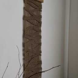 Narrow Macrame Wall Hanging, Abstract Textile Art For Interior, Japanese Fiber Decoration, Tapestry By The Bed - thumbnail 4