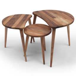 Solid Walnut Nesting Coffee Table Set, Mid Century Modern Round Side Tables, Wooden Accent Living Room Furniture - thumbnail 3