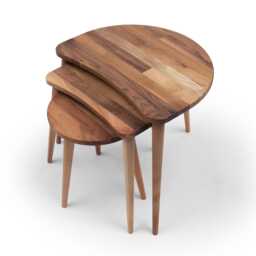 Solid Walnut Nesting Coffee Table Set, Mid Century Modern Round Side Tables, Wooden Accent Living Room Furniture - thumbnail 1
