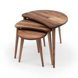 Solid Walnut Nesting Coffee Table Set, Mid Century Modern Round Side Tables, Wooden Accent Living Room Furniture - thumbnail 4