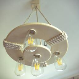 Wooden Ceiling Lamp, Circle Chandelier, Pendant Wooden Rustic Lighting Fixture, Handmade Original Light - thumbnail 2