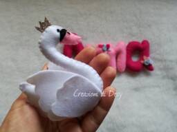 Swan Ornament Name Banner Swan Name Felt Bow Birth Idea Gift Christmas Bedroom Letters Princess - thumbnail 1
