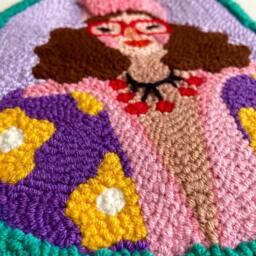 Pink Hat Girl - Wall Hangings, Punch Needle, Needle Art, Decor, Customizable Gift, Embroidery - thumbnail 3