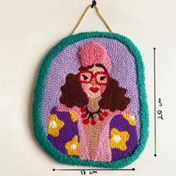 Pink Hat Girl - Wall Hangings, Punch Needle, Needle Art, Decor, Customizable Gift, Embroidery - thumbnail 2
