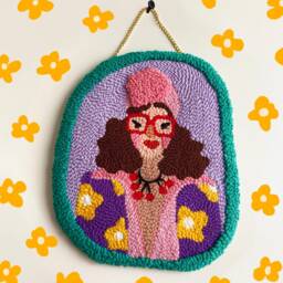 Pink Hat Girl - Wall Hangings, Punch Needle, Needle Art, Decor, Customizable Gift, Embroidery - thumbnail 1