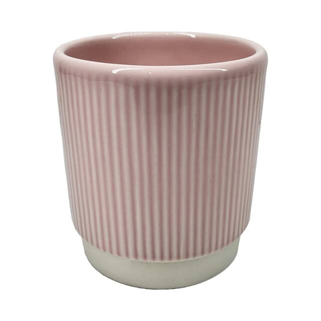 Pink Ribbed Glazed Ceramic Planter/House Plant Pot - image 1