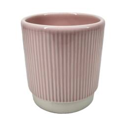Pink Ribbed Glazed Ceramic Planter/House Plant Pot - thumbnail 1