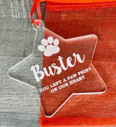 Personalised Star Clear Acrylic Pet Memorial Decoration, Pet, Dog, Cat Christmas Bauble Tree Decoration Gift - thumbnail 1