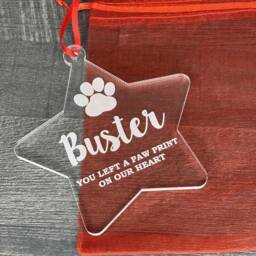 Personalised Star Clear Acrylic Pet Memorial Decoration, Pet, Dog, Cat Christmas Bauble Tree Decoration Gift - thumbnail 2