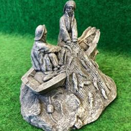 Small Concrete Fishermen in Boat Nautical Theme Garden Ornament - thumbnail 2