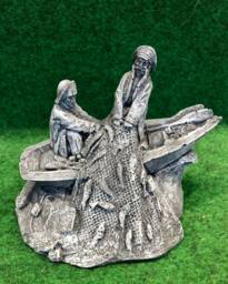 Small Concrete Fishermen in Boat Nautical Theme Garden Ornament - thumbnail 1