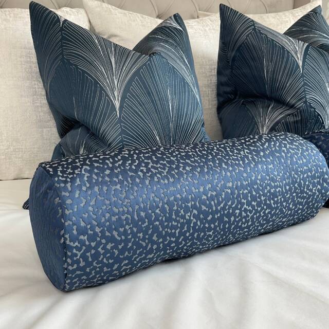 "Luxury Cushion Bolster , Navy Cylinder 16"" X 6" - image 1